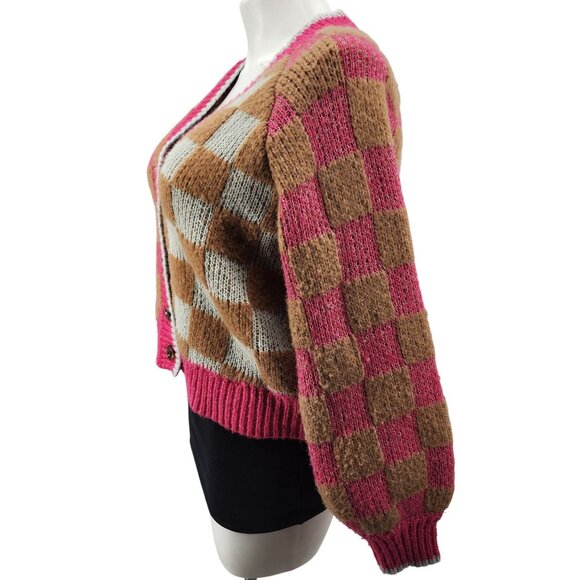 Torrid Womens Checkered Button-Up Cardigan Sweater Size 0 Acrylic Blend - Picture 2 of 10